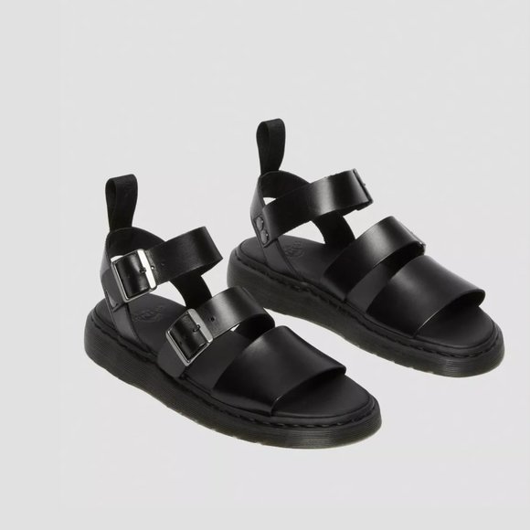 Dr. Martens Shoes - Dr. Marten's Gryphon Brando Sandals - Leather Buckle Flatform - Black Women US 9